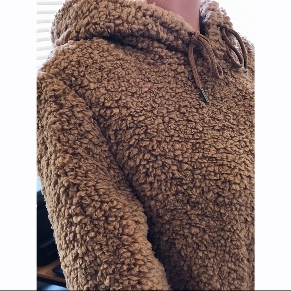 Camel Teddy Hoodie, Sherpa Cozy Knit Sweater - Picture 8 of 9